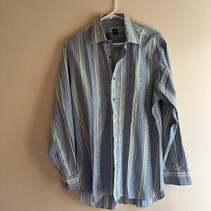Ike Behar green blue yellow striped dress shirt preppy easter spring wedding